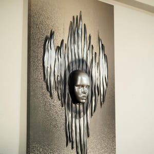 Rzeźba ścienna z maską kobiety 3d, sztuka ścienna z maską 3d, dekoracja ścienna z portretem kobiety w reliefie, prezent biurowy lux billboard 27&#39;&#39;x 47&#39;&#39;