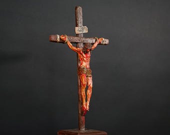 バカラ 激レア イエス・キリスト像 オブジェ 十字架 フィギュア 限定廃盤 置物 キリストの受難、リアル、イエス、カトリックアート、3Dカスタム手描き