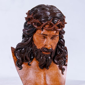 Hand-Carved Jesus Bust | Christian Religious Home Decor | polyserin Jesus Sculpture | Catholic Gift | Spiritual Art”