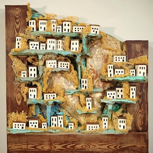Houses 3d wall decor, miniature house model wall decor art, houses figurine wall decor, colorful houses 3 d house gift, house art
