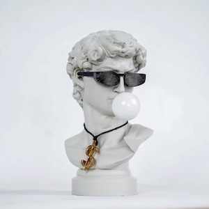 Michelangelo&#39;s David Bust Statue with  glasses & Gum | David with gum | Pop Art Sculpture