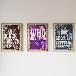Black Sabbath/Led Zeppelin/The Who - Set med 3 A3-posters för "Mors Night Out"