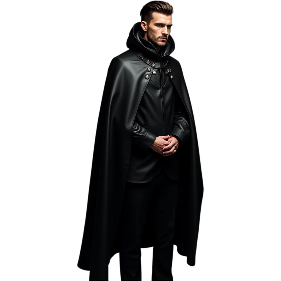 High Rise Cloak Luxurious Black Leather Cloak With High Collar - Etsy