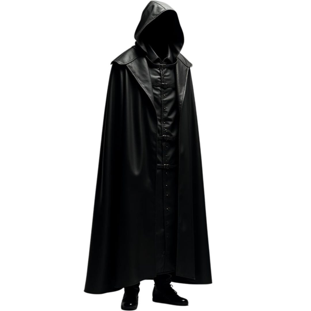 Men's Black Hooded Leather Cloak Button Closure Full Length Cloak - Etsy