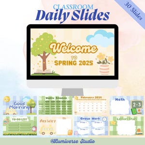 Classroom Slides Template, Daily Slides, Back to School Slides, Teacher Slides, Printable Google Slides, Classroom Decor