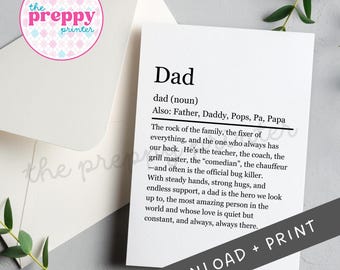 PRINTABLE Father's Day Card | Dad Definition | Thank you Dad Card | Happy Fathers Day Card | Dad Birthday | Define Dad | I love you Dad Card