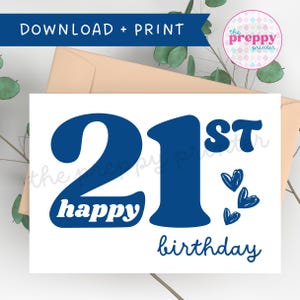 21º Aniversário | Cartão de Aniversário | Aniversário Especial | Cartão de Aniversário para Imprimir | 21º Aniversário | Um Brinde aos 21 | Cartão de Aniversário Fofo | Amor de Aniversário