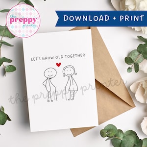 Amor de pareja / Tarjeta de feliz aniversario / Aniversario de bodas / Tarjeta de amor / Tarjeta de San Valentín / Envejecer juntos / Tarjeta de amor imprimible