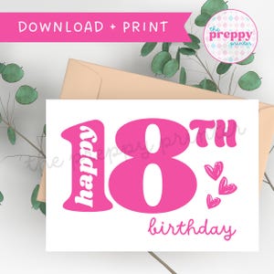 18e anniversaire | carte d'anniversaire | Anniversaire marquant | Carte d'anniversaire imprimable | 18e anniversaire | XVIIIe | Anniversaire fille | Anniversaire de nièce