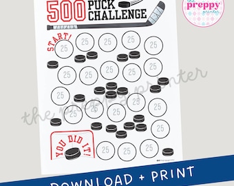 500 Puck Challenge | Hockey Practice Tracker | Hockey Training | Hockey Shot | Practice Sheet Chart | Training Log | Hockey Training Aid