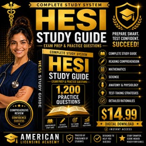 HESI A2 Study Guide | 1,200 Practice Questions | SAT Math, Reading & Writing Review | Digital Download PDF | College Entrance Exam Prep