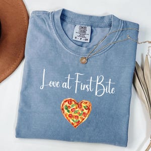 Love at First Bite Pizza Heart T-Shirt, Comfort Colors® Funny Tee, Ironic Shirt, Funny Gift, Pizza Lover, I Love Pizza, Pizza Joke, Romantic