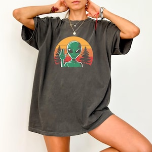 Retro Alien Waving T-Shirt, Comfort Colors® UFO Lover Gift, ExtraTerrestrial Shirt, Vintage Alien Tshirt, Funny Alien Tee, Alien Lover Gift