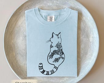 Mandala Cat Shirt Comfort Colors Unisex, Spiritual Cat Lover Gift, Boho Kitty Graphic, Mindful Mandala Animal Tee Artistic Yoga Cat Shirt