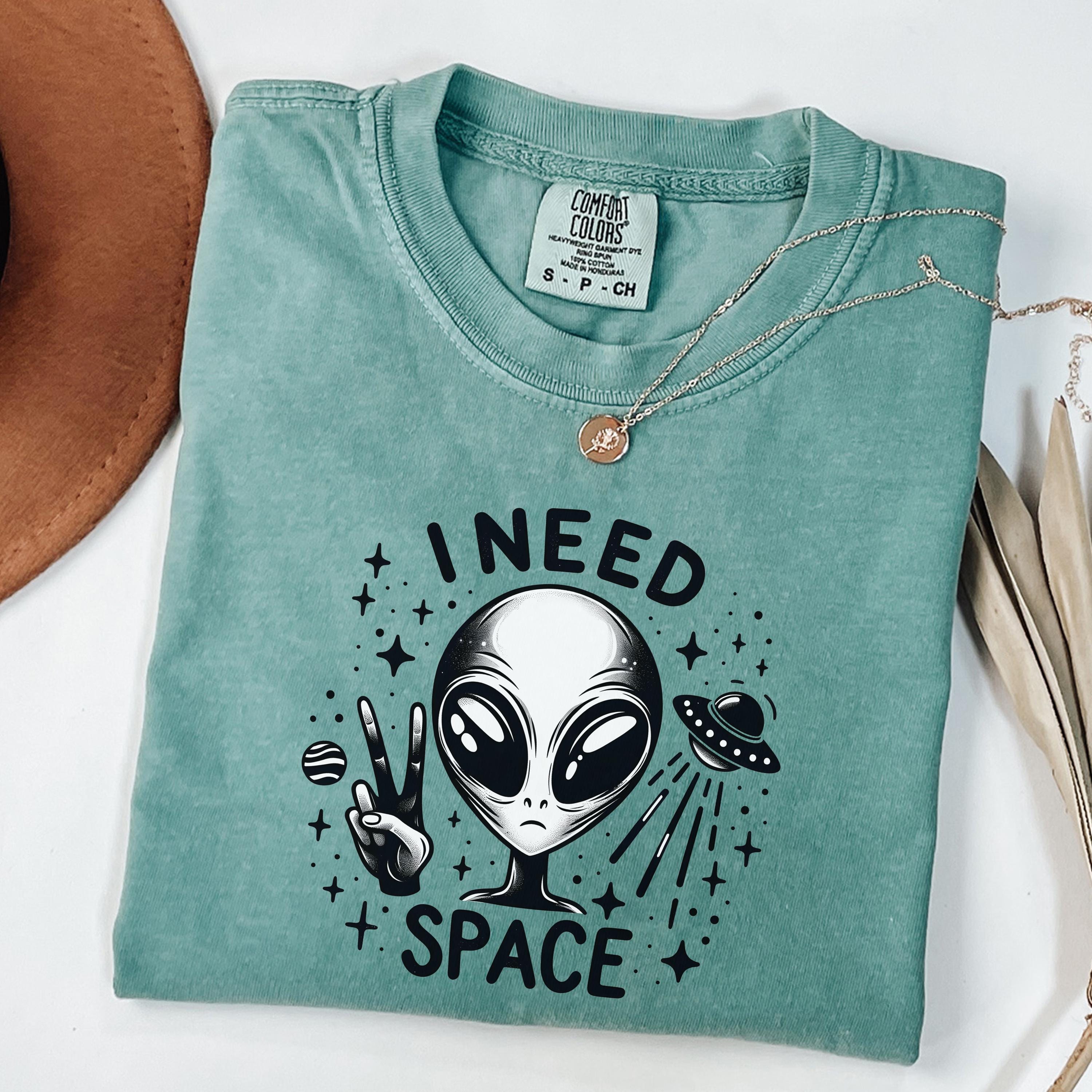 Funny Alien “I Need Space” T-shirt, Comfort Colors® UFO Lover Gift