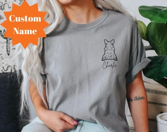 Aangepast Corgi-T-shirt met gepersonaliseerde hondennaam, comfortkleuren cadeaus huisdierliefhebber, Corgi-shirt eigenaar, gepersonaliseerd hondenrasshirt Corgi Love
