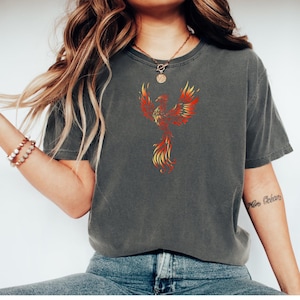 Fiery Phoenix Bird Shirt, Flame Phoenix Graphic Tee, Comfort Colors®, Bird Lover Shirt, Rebirth Mythical Bird T-Shirt, Spiritual Fire Bird