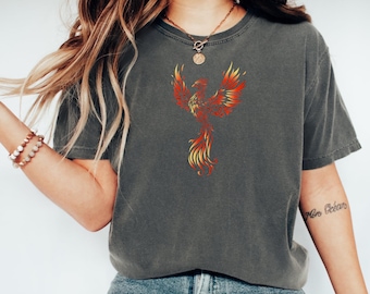 Feuriges Phoenix-Vogel-Shirt, Flamme Phoenix-Grafik-T-Shirt, Comfort Colors®, Vogel-Liebhaber-Shirt, Wiedergeburt-Mystischer Vogel-T-Shirt, spiritueller Feuervogel