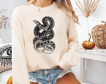 Coiled Snake Shirt Comfort Colors® Unisex, Dark Boho Reptile Tee, Tattoo Style Snake Graphic TShirt, Gothic Nature, Minimalist Snake Drawing