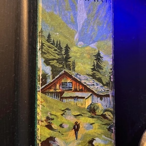 May include: Vintage harmonica box with a landscape illustration. The box features the text "The Echo Harp" and a painting of a cabin in a mountainous setting. The box is labeled "M. Hohner Made in Germany".