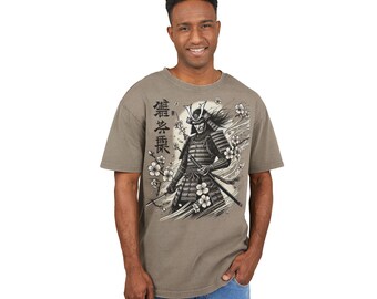 Samurai Acid Washed Oversize Tee, Vintage Graphic Tee, Men's Streetwear Shirt, Unique Gift for Anime Lovers, Casual Cool Style