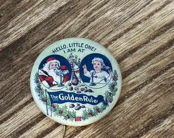 Rare Vintage Santa Pin Button Christmas Advertising The Golden Rule