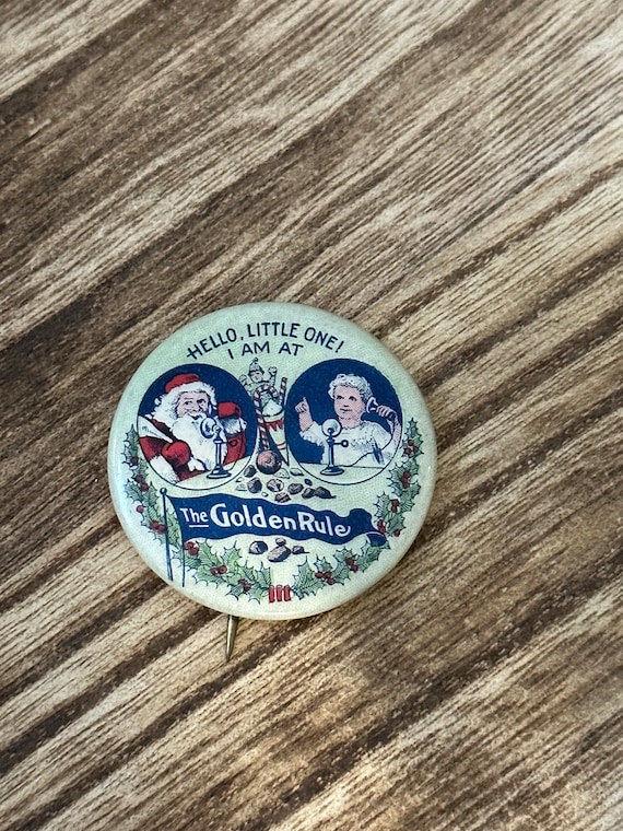 Rare Vintage Santa Pin Button Christmas Advertisi… - image 1