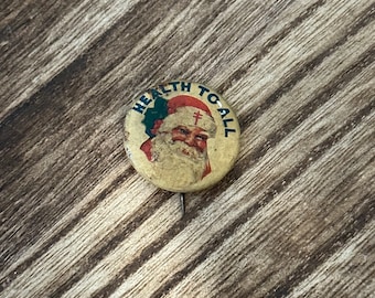 Vintage Santa Pin Button Christmas Advertising