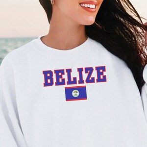 Belize Sweatshirt with Flag Athletic Lettering Pullover Unisex Crewneck Caribbean Gift Belizean Pride Shirt Central America Top Womens Cute