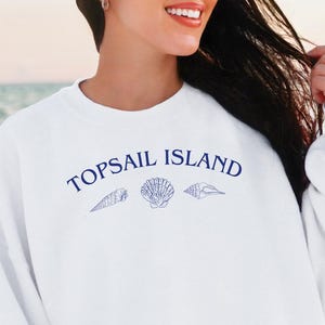 Topsail Island NC Sweatshirt Shell Print Crewneck Coastal Pullover Beach Town Sweater Nautical Gift Unisex Women North Carolina Shirt Preppy