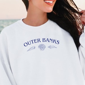 Outer Banks North Carolina Nautical Sweatshirt – OBX Crewneck with Shells, Coastal Pullover, Beach Town Sweater, Preppy Shore Apparel, OBX