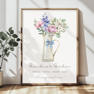 Birth Flower Family Bouquet, Personalised Watercolour Birth Flower Print, Wall Art, Birthday Gift, Minimalist Home Decor, Personalised gift