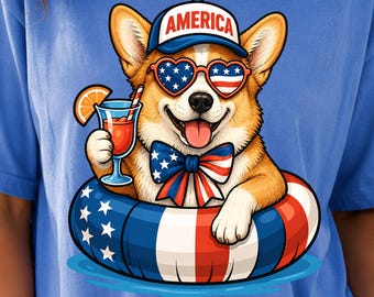 Retro Patriotische Corgis PNG, Preppy 4. Juli Hund Sublimationsdesign (Digital)
