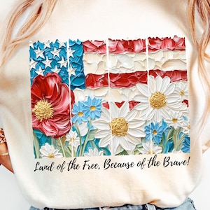 Floral American Flag PNG: 4th of July Patriotic Design (Digital Download)