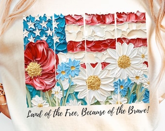 Drapeau américain floral PNG : Design patriotique du 4 juillet (téléchargement numérique)