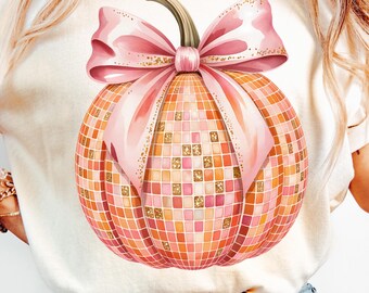 Glitter Pumpkin PNG: Pink Bow Disco Clipart, Girly Png, Digital Download