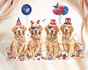 Golden Retriever 4th of July PNG, Patriotic Dog Shirt Sublimation Design (Digital Download)