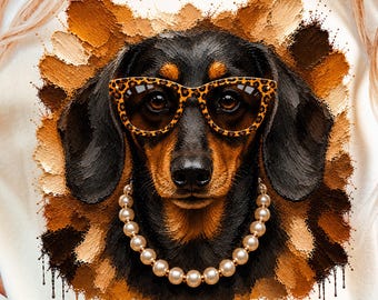 Glam Dackel Png, Preppy Hund PNG, trendige Boujee Leopard Sonnenbrille Hunde Sublimationsdesign (digital)
