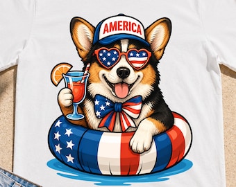 Tricolor Corgis 4. Juli PNG, Patriotisches Sublimationsdesign, America Dog Sommer PNG (Digital)