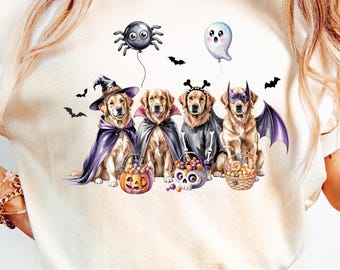 Halloween Golden Retriever PNG: Witch, Vampire, & Bat Dog Clipart