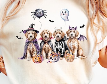 Goldendoodle de Halloween PNG: Clipart de disfraz de perro, sublimación de cachorro de otoño
