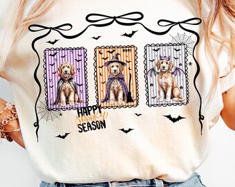 Goldendoodle de Halloween PNG, disfraz de bruja para perro, clipart de temporada espeluznante, descarga digital
