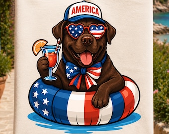 Chocolate Lab 4. Juli PNG, Vaterländische Labrador Retriever Sublimation, Amerika Hund Sommer (Digital)
