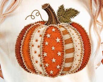 Patchwork-Kürbis (PNG), Stoffkürbis-Clipart, rustikaler Herbstkürbis-Sublimationsdruck, Herbsternte-Dekoration (PNG), Thanksgiving-PNG (digital)