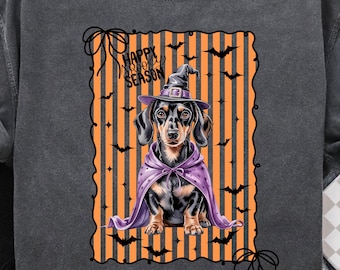 ハロウィンのダックスフント犬PNG：不気味な子犬のクリップアート昇華（デジタルダウンロード）