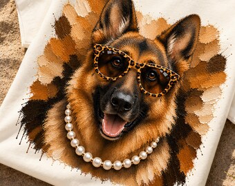 Glam Deutscher Schäferhund Png, Preppy Hund PNG, Boujee Leopard Sonnenbrille Hunde Sublimationsdesign (Digital)