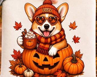 Corgis Kürbis PNG, Herbst Corgis Cozy Autumn Dog Design, Gewürzhunde Sublimation (digitaler Download)