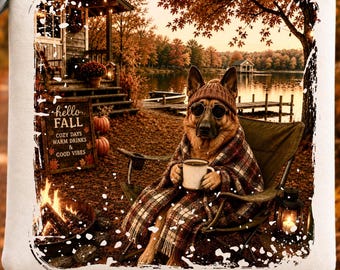 German Shepherd Fall PNG, Autumn Dog Sublimation, Cozy Fall PNG, Funny Dog Design (Digital Download)