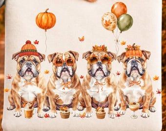 Herbst Bulldog PNG-Bundle, Herbst Bulldogge Hund PNG, Thanksgiving Bulldog Sublimation, süße Bulldogge Clipart (Digital)