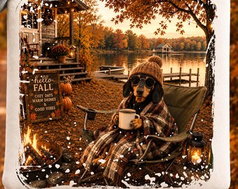 Herbst Dackel PNG, Herbst Dackel Hund Camping PNG, Gemütlicher Herbsthund Sublimation, Kürbissaison Dackel Clipart (Digital)